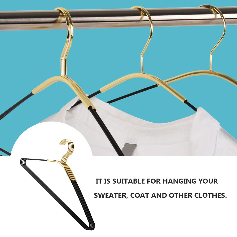 

5 pcs Metal Hangers Clothes Rack Space-Saving Laundry Organizer Simple Design Home Storage Black Golden