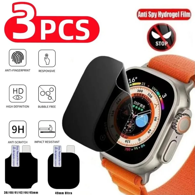 3PCS Privacy Hydrogel Film for Apple Watch Ultra 49MM 7 8 41MM 45MM Anti-spy Screen Protector for IWatch 9 5 6 SE 40MM 44MM 42MM