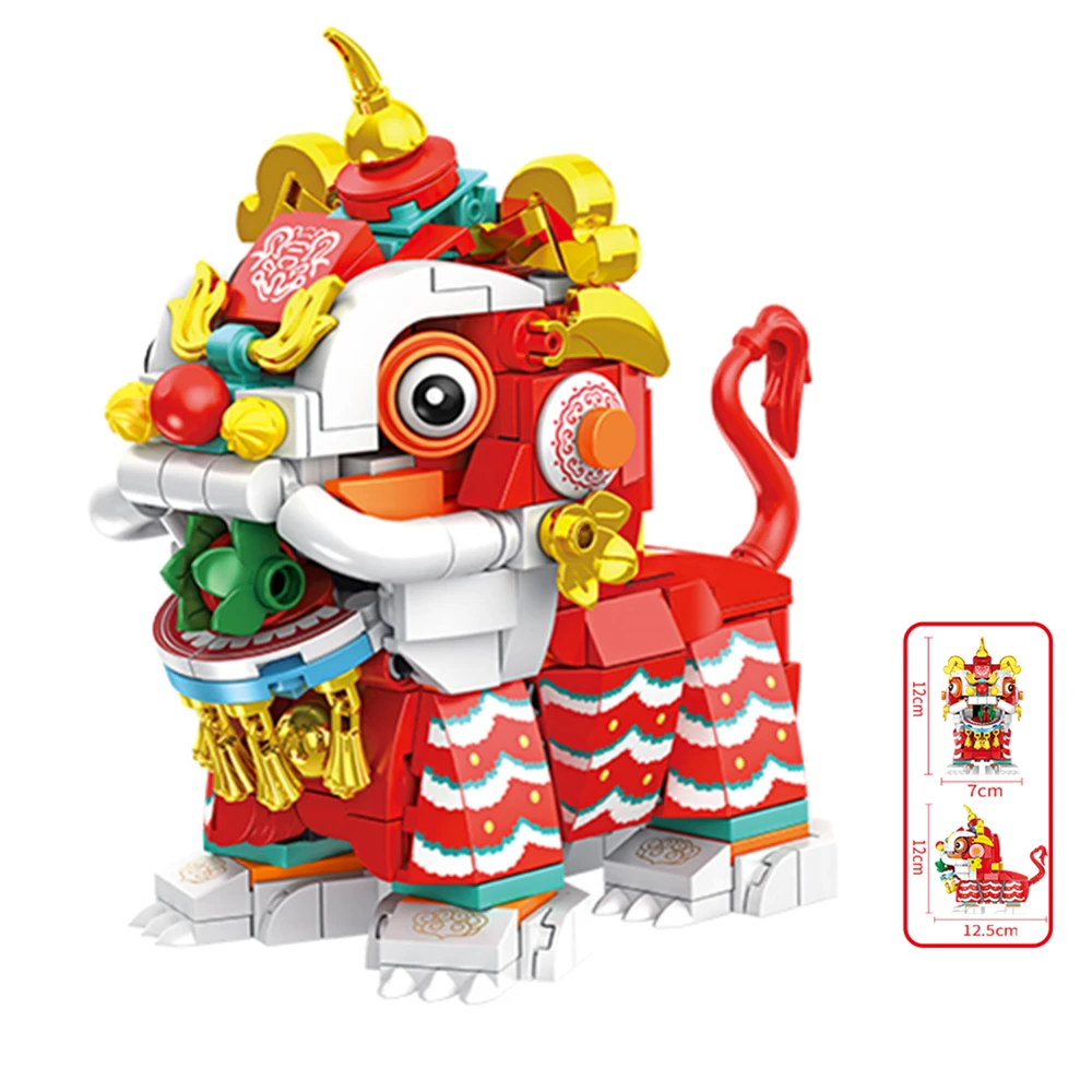 

Chinese Traditional Festivals New Year'S Eve Lion Dance Model Assembly Building Blocks Bricks Toys For Children