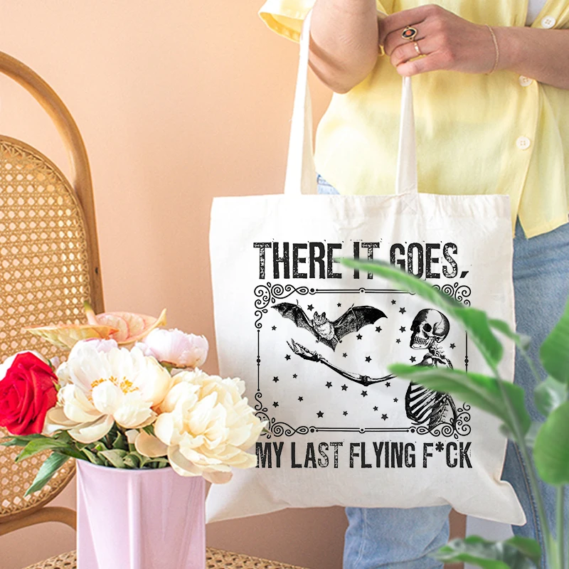 There It Goes Halloween Skeleton Pattern Shopping Bag Best Gift for Friends BFF Bestie Sister Women Tote Bag for Halloween Gift