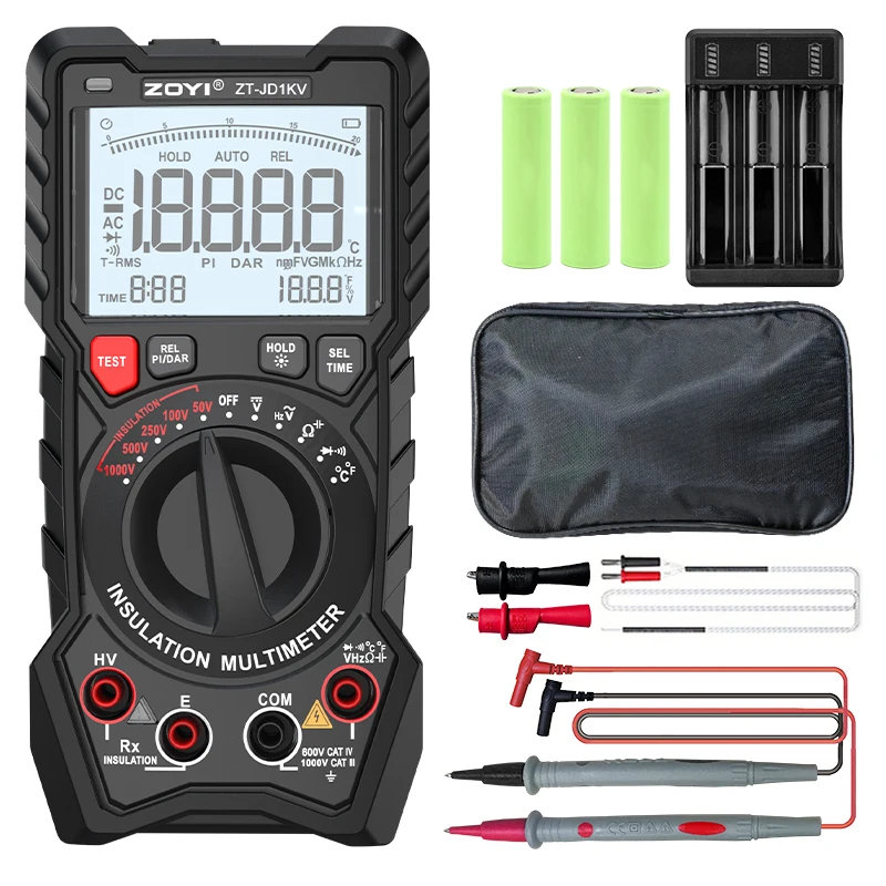ZOYI JD1KV 2-in-1 Insulation Tester & Multimeter, 19999 Counts, 1000V, Tests Voltage/Capacitance/Resistance/Diodes/Temp