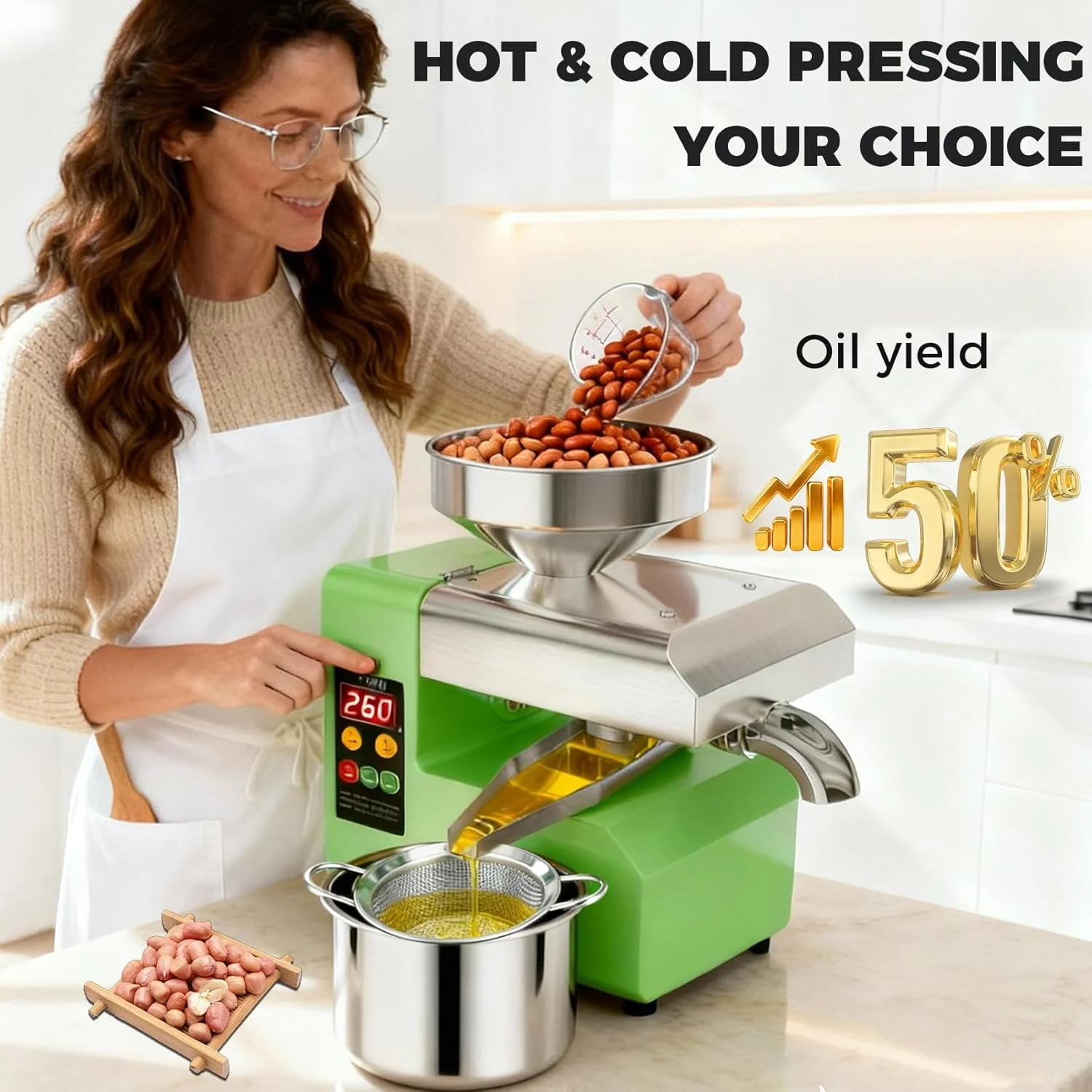R6S สมาร์ทเครื่องกดน้ํามัน 304 สแตนเลสสตีลน้ํามัน Multi-Functional Oil Press High Yield น้ํามันสําหรับ Sesame/ถั่วลิสง/Coc