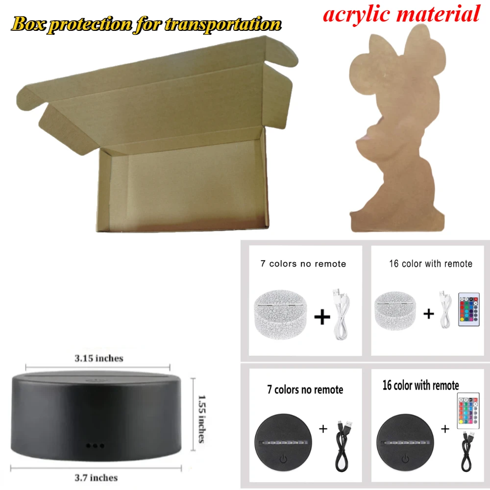3D Night Light Cartoon Minnie Mickey Mouse Acrylic Touch 3D Illusion Lamp Bedroom Decorative Table Lamp Child Toys Gifts