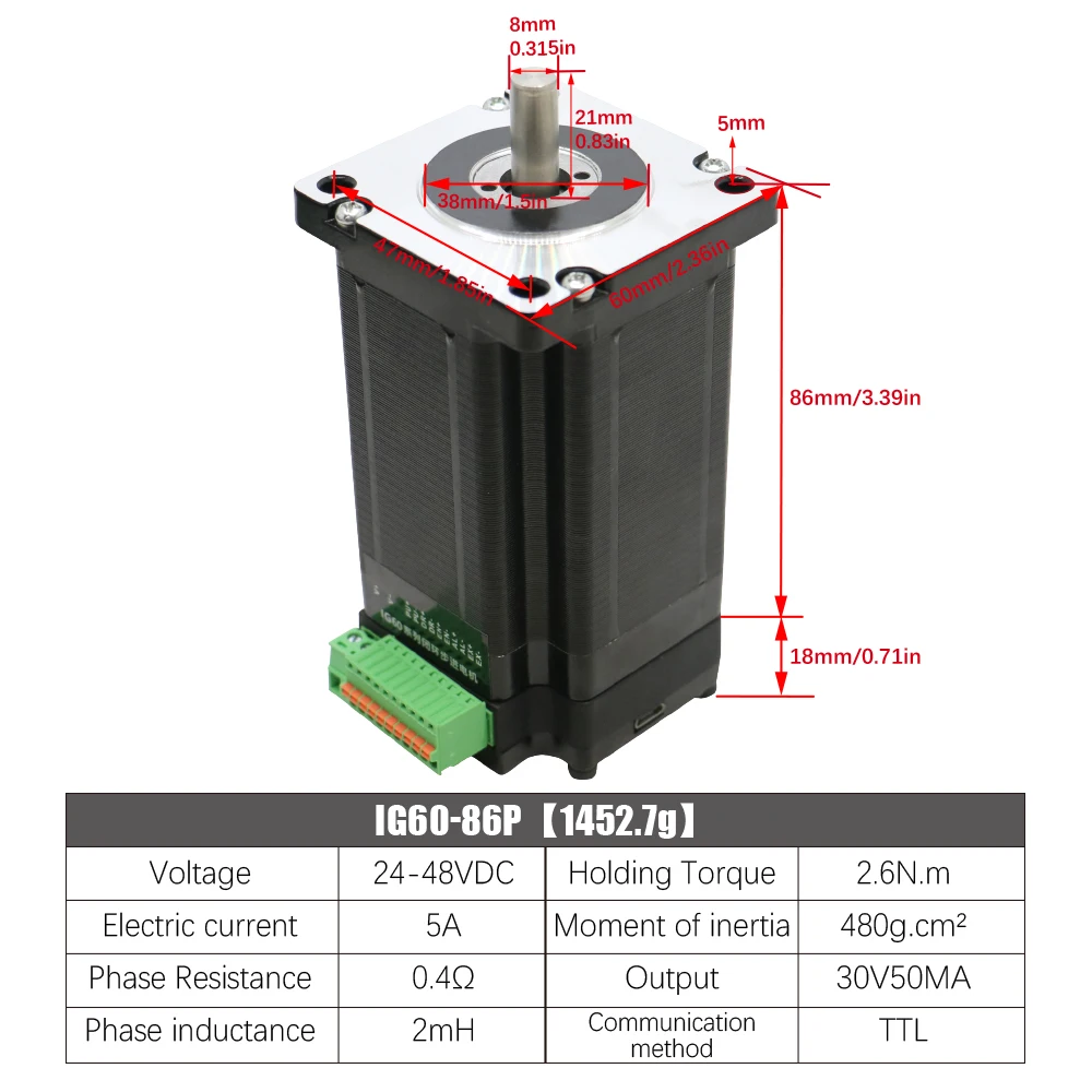 

5A 1.8/2 6/3.5/4.5nm IG60 closed-loop integrated stepper motor Nema 24
