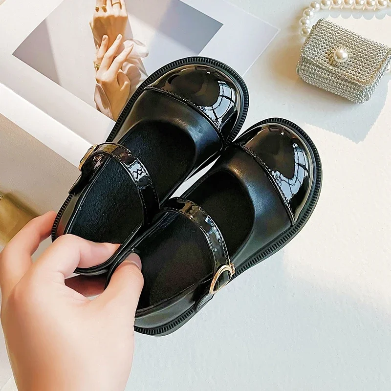 Children Leather Shoes Fashion Patent Leather Girl\'s Flat Shoes Black White Vintage School 23-36 Toddler Kids Princess Shoes