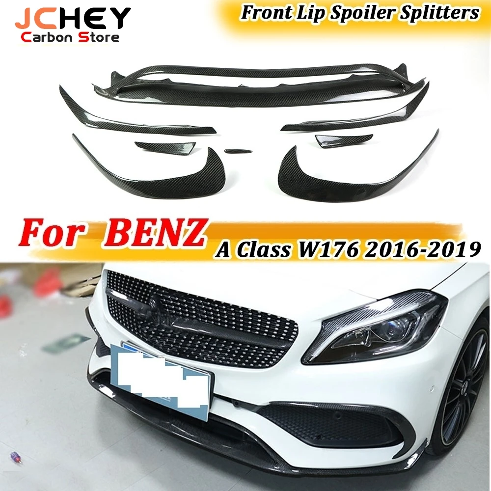 

8PCS Carbon Fiber Front Lip Spoiler Splitters For Benz A Class W176 A200 A250 A45 AMG Side Bumper Trims 2016 - 2019 Body Kits