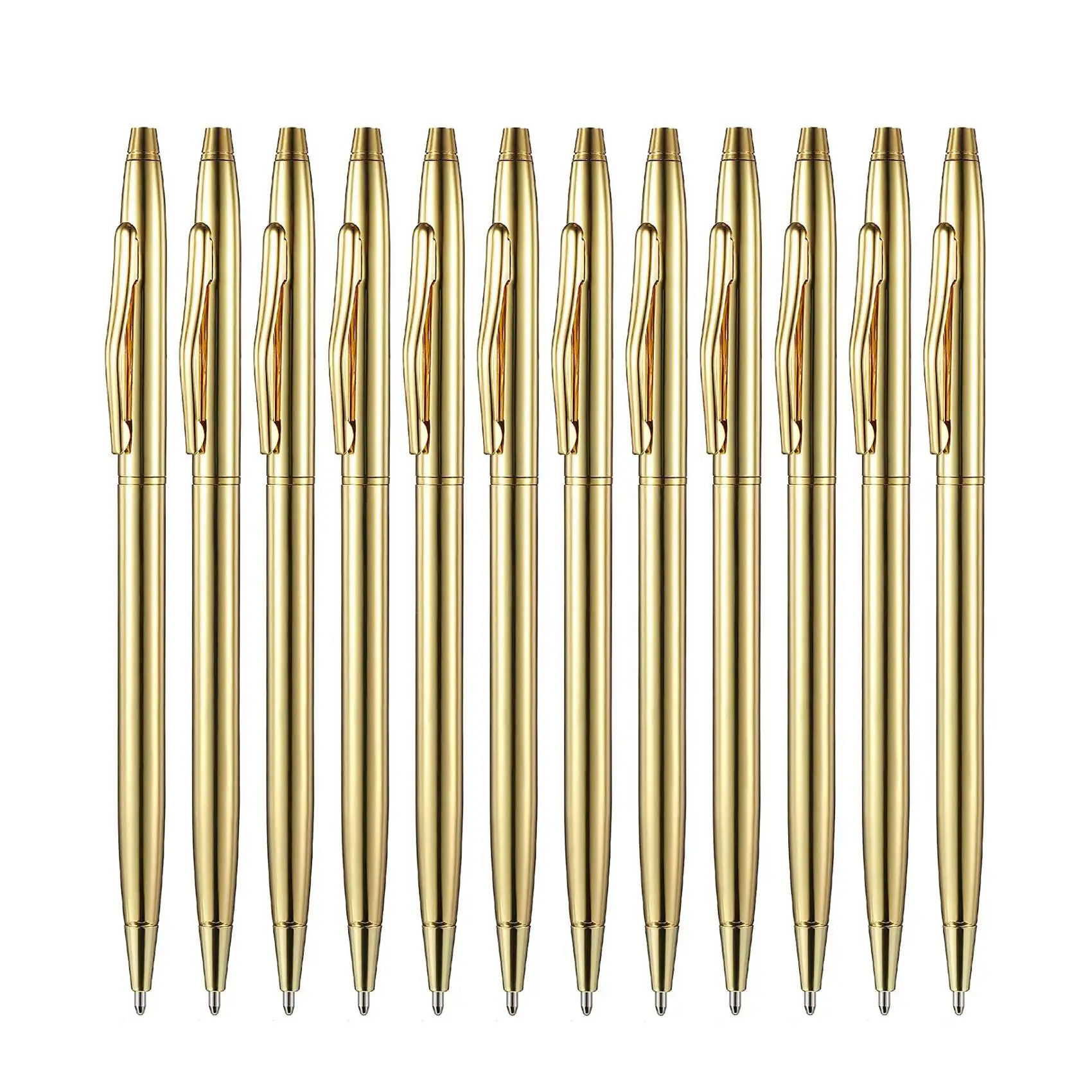 

J1UL1N 12 PCS Gold Slim Ballpoint Pens Black Ink 1 Mm Medium Point Metallic Retractable Pens For Students Teachers Office