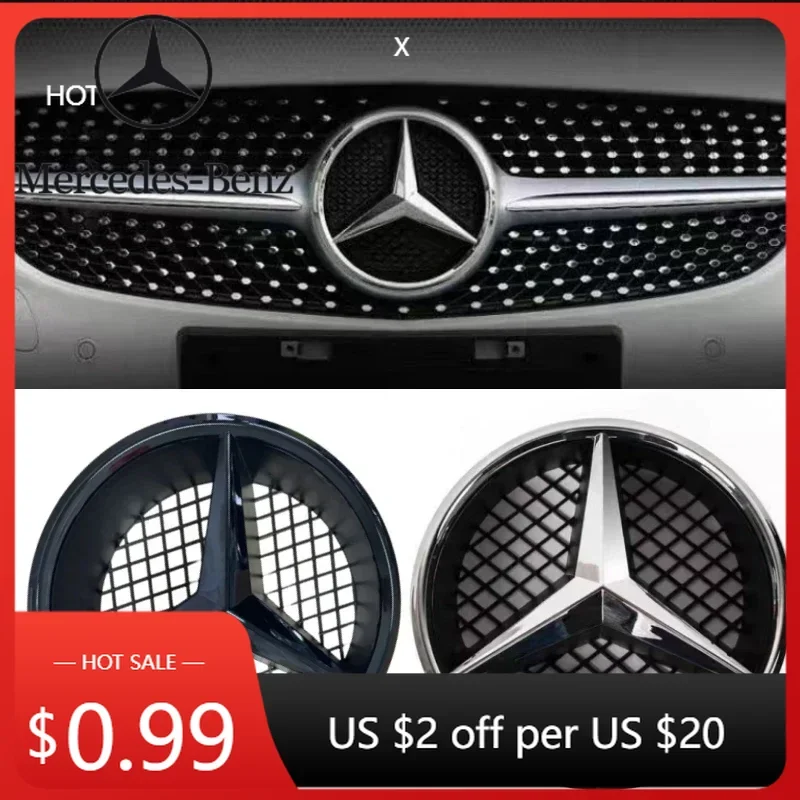 

Car Sticker 1X·3D ABS Car Front Grille Badge Cover Star Logo Grid hollowed-out label for Mercedes Benz W166 X205 GLS350 550 AMG/