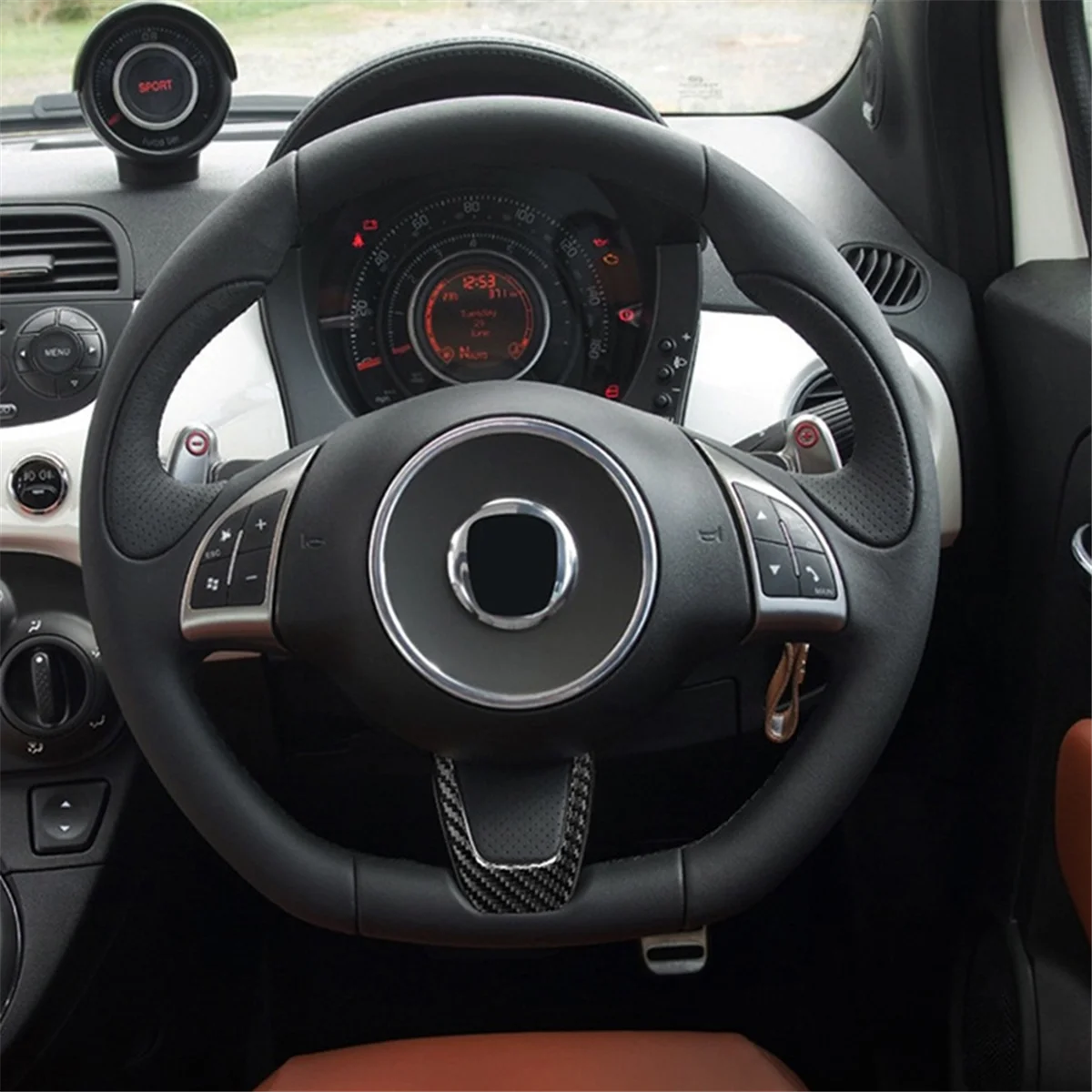 

Real Hard Carbon Fiber Sticker for Fiat 500 Abarth 595 2012 2013 2014 2015 Steering Wheel Trim Accessories jasmine