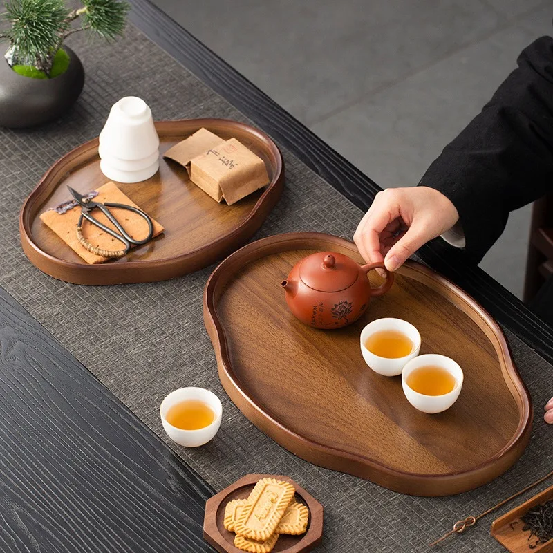 Irregular Pastry Tray Teacup Kettle Tray Restaurant Serving Thickened Bamboo Meal Tray