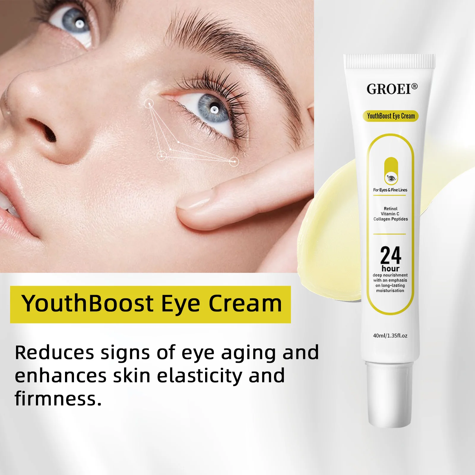 40ML Eye Cream Hyaluronic Acid Retinol Eye Bag Remover Brightening Eye Anti-dark Circles Eye Bags Anti-wrinkle Firming Fine Line