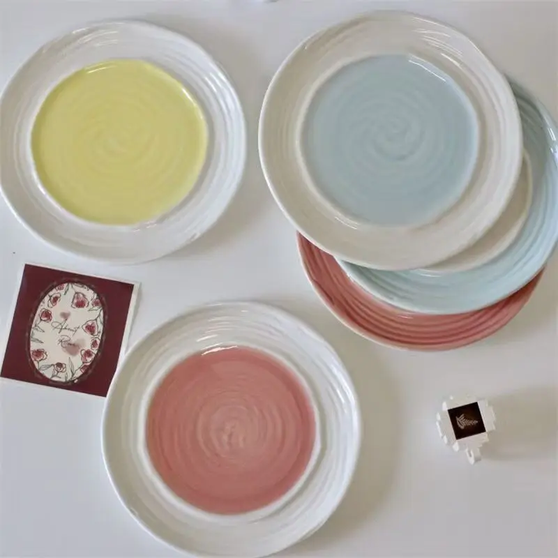 Macaron Colored Ceramic Underglaze Color Dining Plate Afternoon Tea Desserts Cakes Dishes Western Dishes Household Utensils