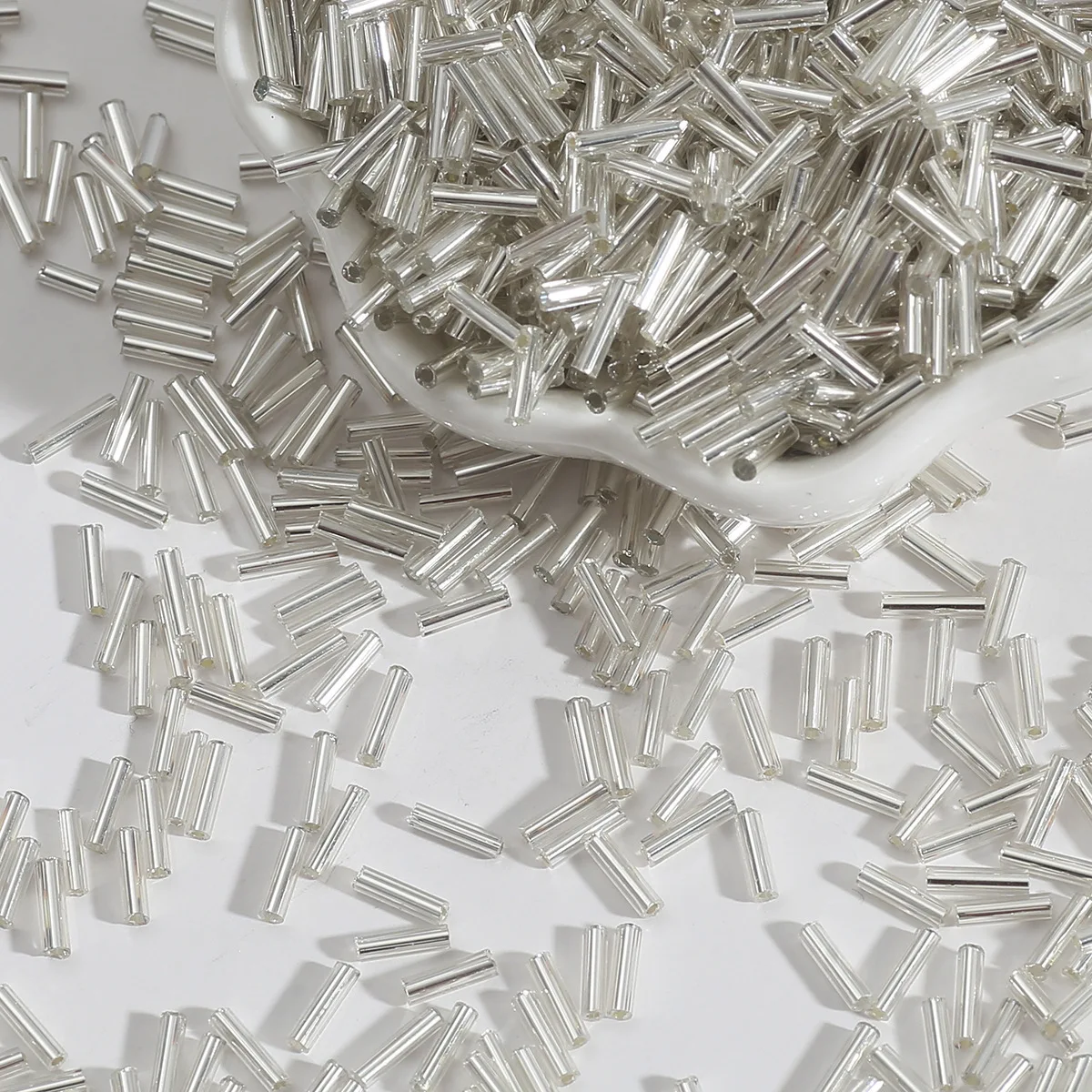 Handmade Cross Embroidered Bead Hairpin Glass Rice Beads Loose Beads Drilled Silver 3 Branches Rice Beads Wedding Bag