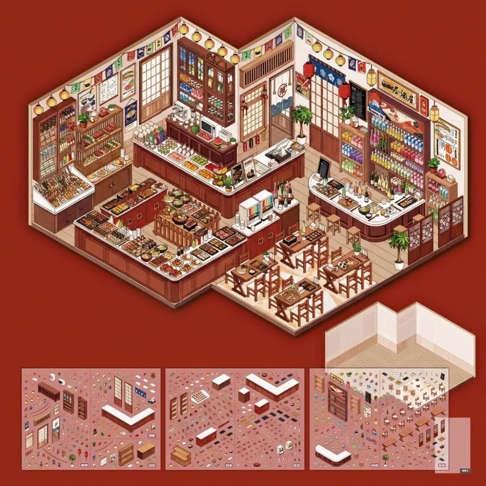 

Convenience Store Series Miniature Landscape Sticker DIY PET Cabin Scene Sticker Large Size Stress Relief