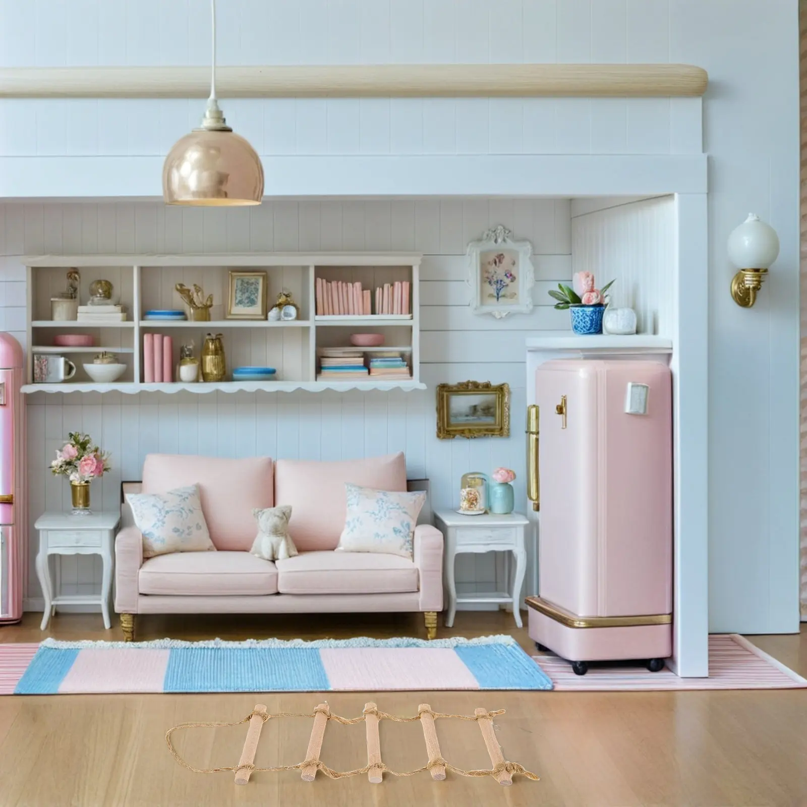 

2Pcs Miniature Hanging Rope Ladder Wooden Ladder for Dollhouse Furniture Decor DIY Craft Micro Landscape Accessories