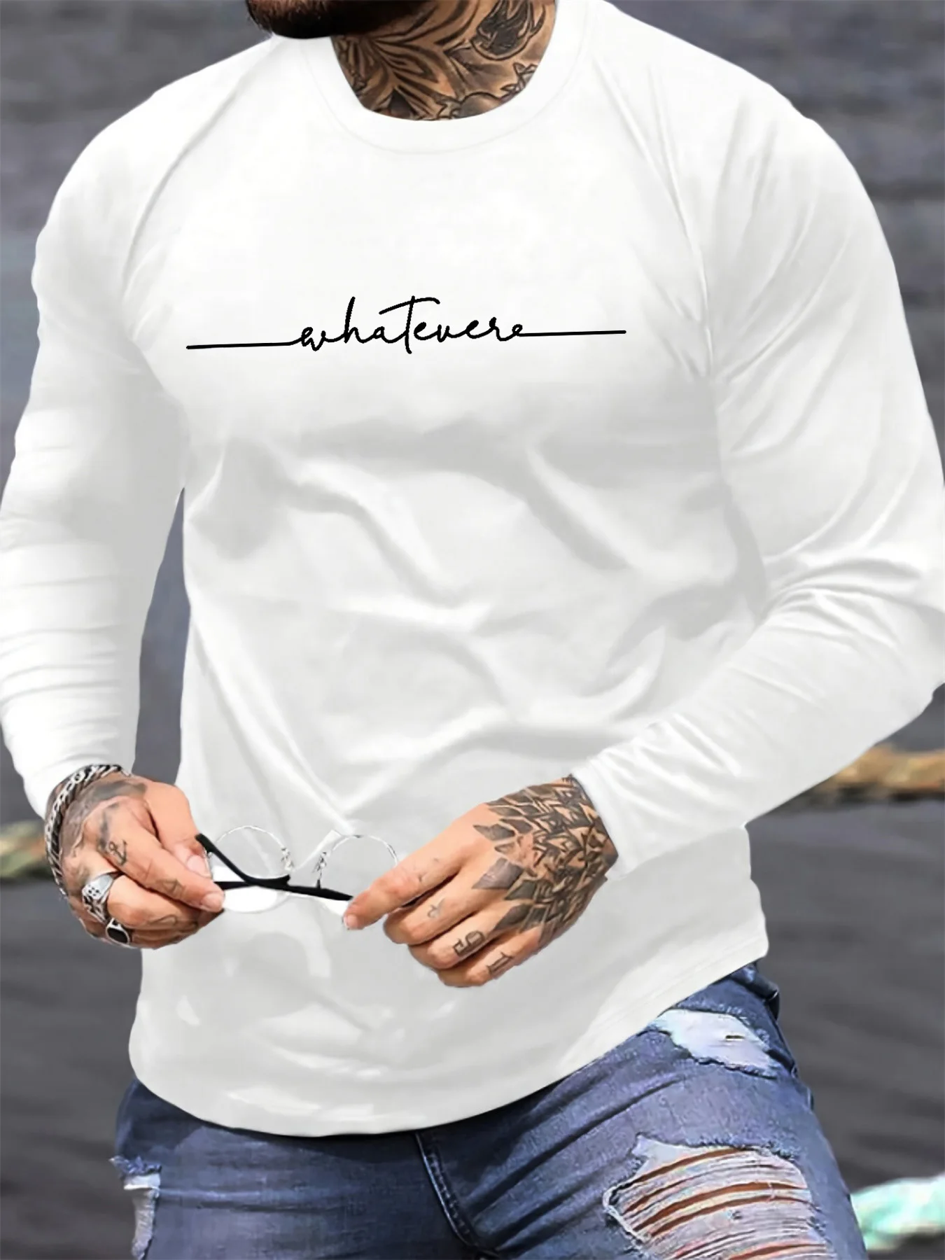 

Pop Men's Spring And Autumn 100% Cotton Comfortable Casual Simple Letter Printed Round Neck Long Sleeve T-shirt Top