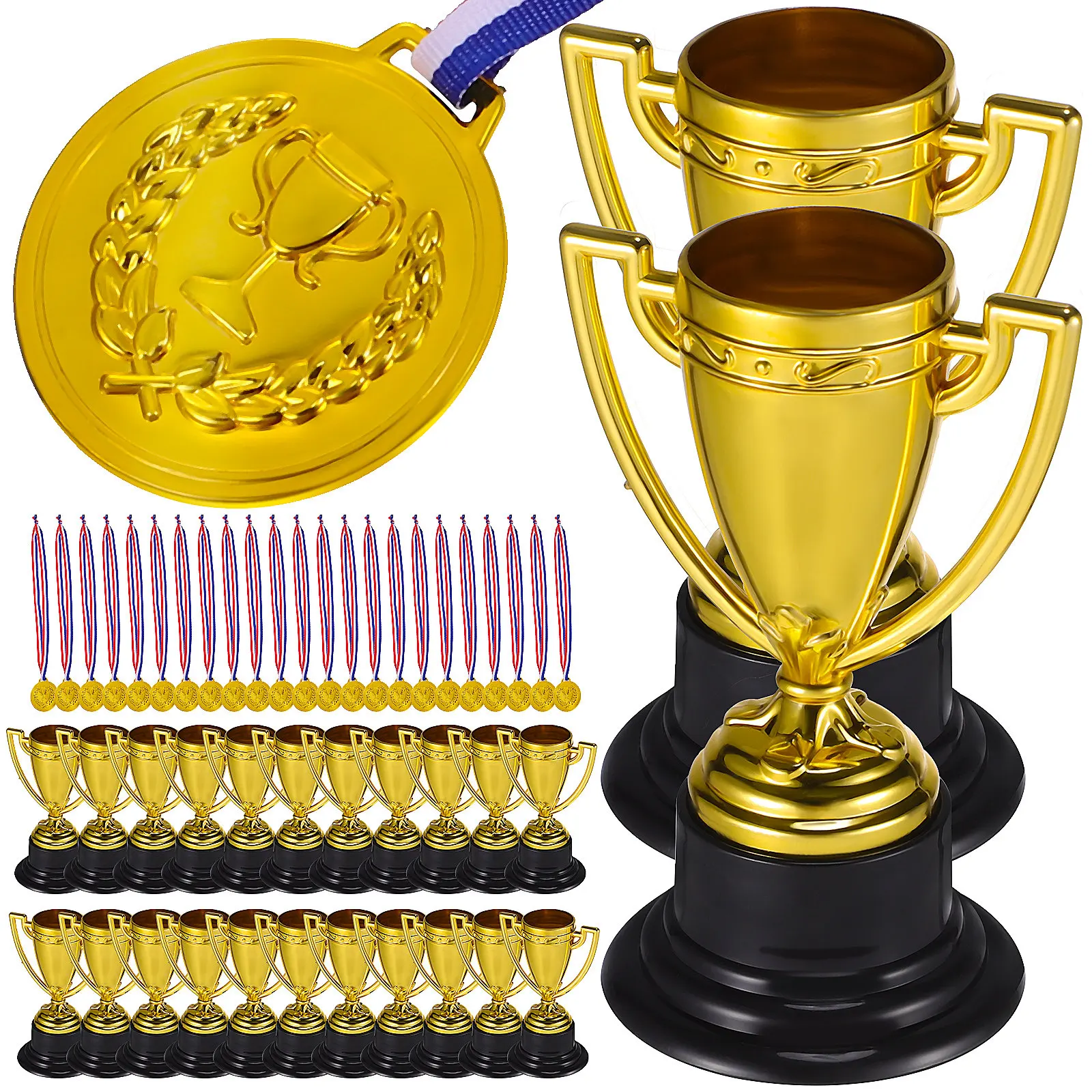 24Sets Mini Trophy and Medal Models Plastic Trophy Cup with Medal for Sports Events First Place Award Encouragement Props Decor