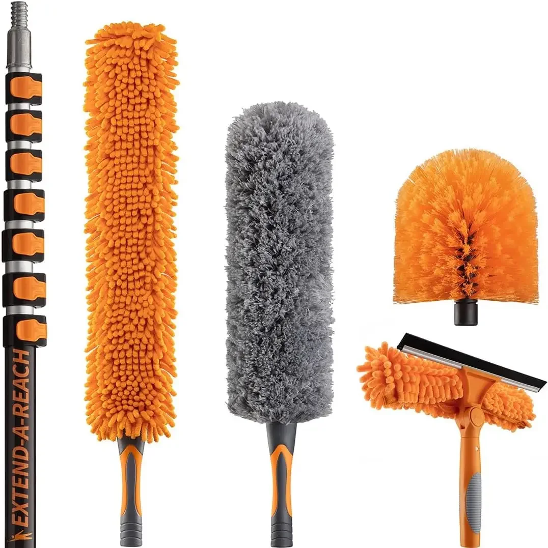 36 Foot High Reach Duster Kit with 5-30 ft Extension Pole for Cleaning | High Ceiling Dusting & Window Cleaning Kit with Telesco