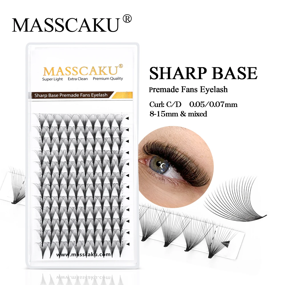 MASSCAKU Premade Fans lash Extension Bonquet Eyelashes Pointy Base Premade Fans 8-15mm C D Curl Small Eyelash Cluster Silk Soft