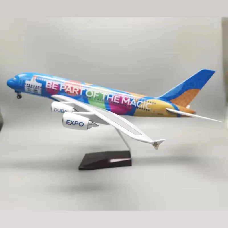 

47cm 1:160 A380 Airliner Aircraft Model 2022 World Expo Wheels Lights Emirates Simulation Assembling Resin Plane Collection
