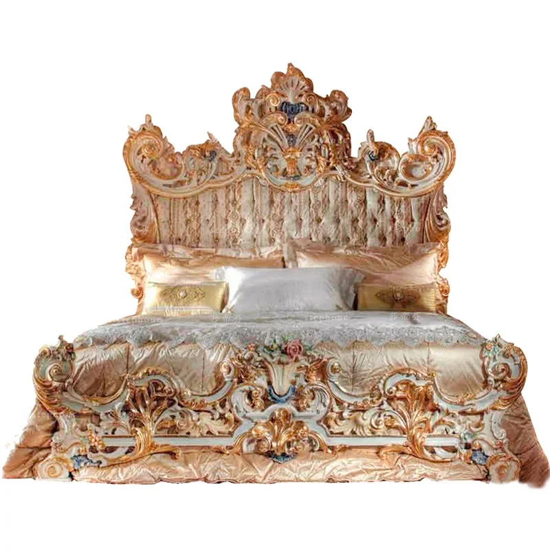 French carved wedding bed, fabric bed furniture