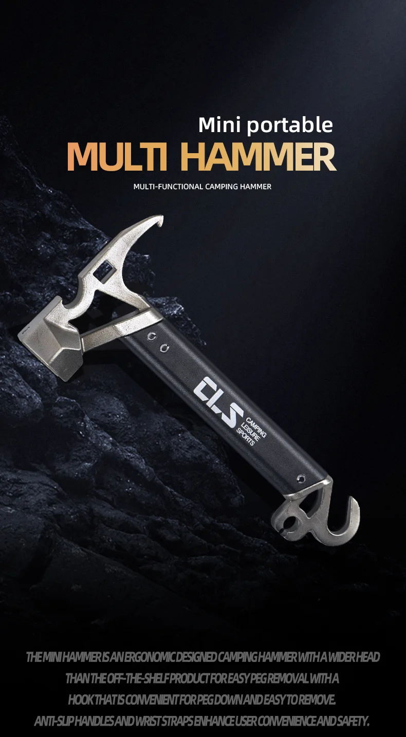 Multifunktionaler Mini-Hammer aus Edelstahl für Outdoor-Camping, Bergsteigen, Zelt-Hammer, Flaschenöffner-Werkzeug – Detail 1