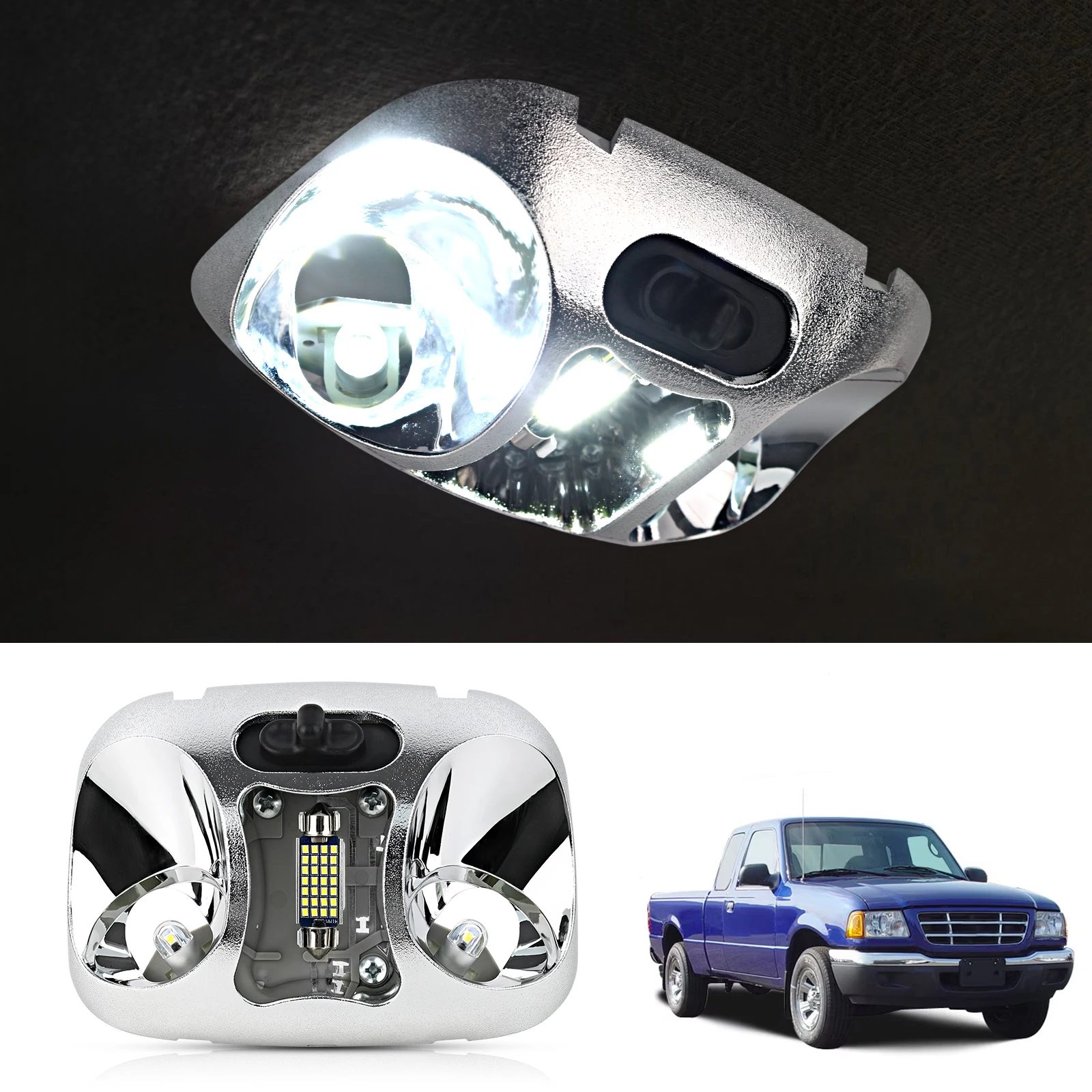 For Ford Ranger XL XLT STX Splash 1993-2004 LED Cab Map Lamp Assembly Without Cover F37Z13776B F37Z-13776-B view 2