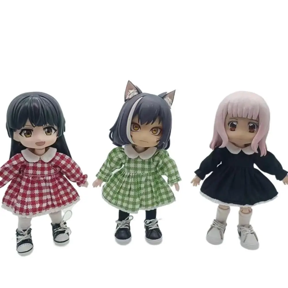 แฟชั่น Lotus Leaf Sleeve OB11 กระโปรงสวมใส่สบายๆตุ๊กตาทําด้วยมือเสื้อผ้าตกแต่งลายสก๊อต Obitsu11 ชุด DIY ของเล่น