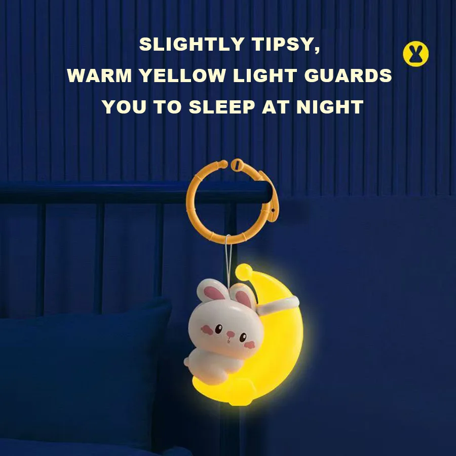 Colgante para bebé, luz nocturna de conejo y Luna, luz cálida para dormir para bebé, luz suave para dormir con niños, luz de ambiente