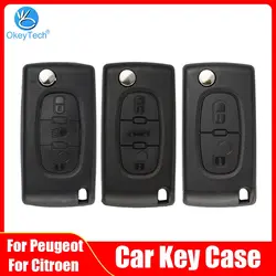 OkeyTech Remote Key Case for Peugeot 207 307 308 407 607 807 For Citroen C2 C3 C4 C5 C6 Flip Folding Car Key Shell 2/3/4 Buttons