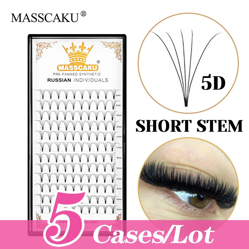 

5cases/lot 12 Lines C D Curl Wispy Matte Black Thin Root Short Stem Eyelash 3D/4D/5D/6D/10D Premade Volume Fans Lash by MASSCAKU