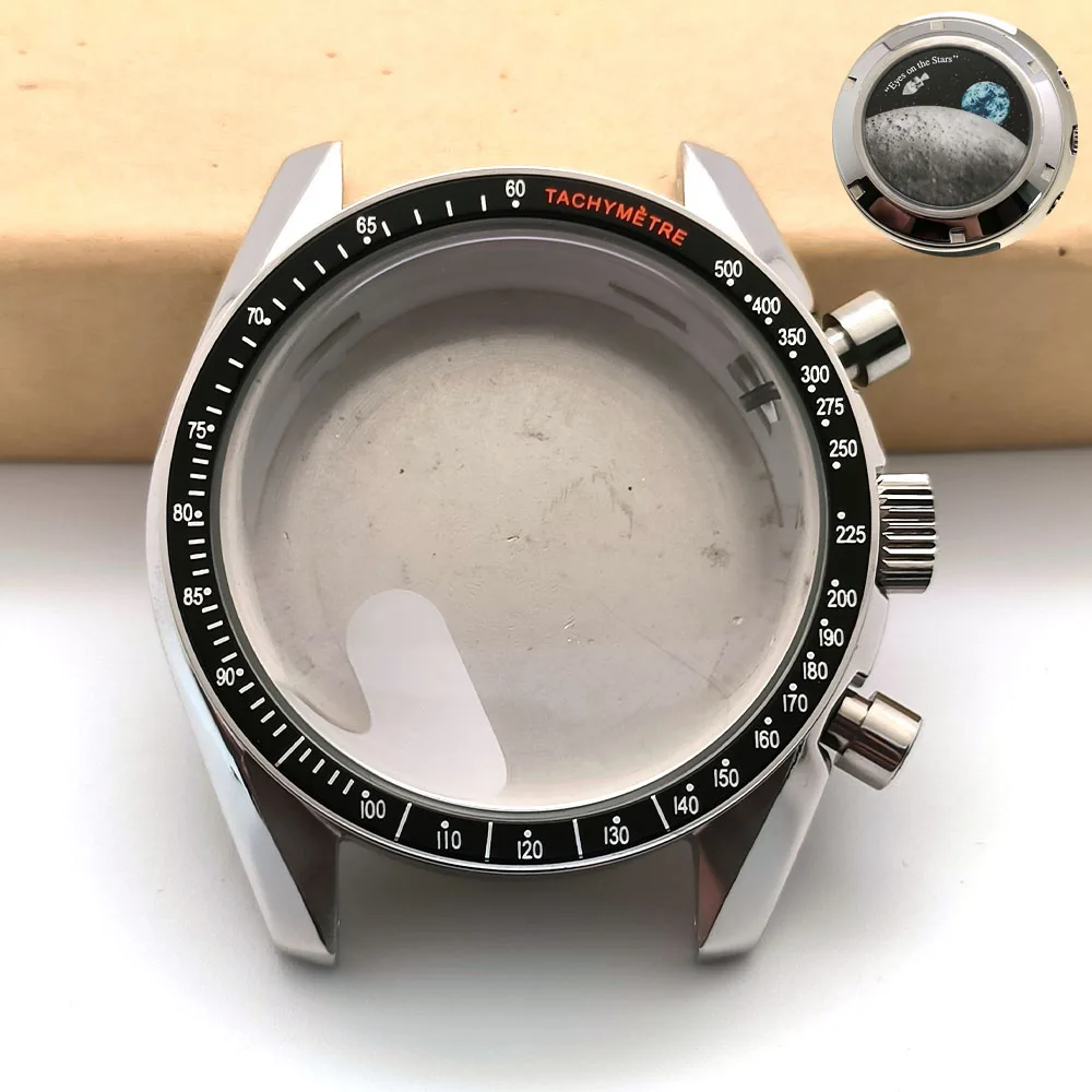 

39.7MM VK63 Speedmaster Case black/silver Bezel Fit VK63 VK64 Quartz Movement 32.5mm dial Stainless Steel Strap Watch Accessorie