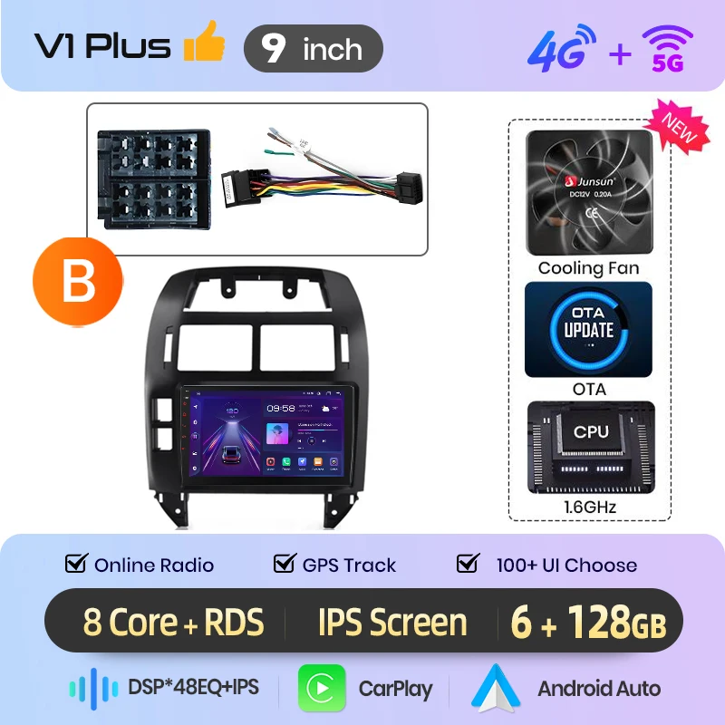 Junsun AI Voice Wireless CarPlay Android Auto Radio voor Volkswagen Polo Mk4 IV 2001-2011 Auto Multimedia Speler BT FM GPS Navigatie 2din DSP Head Unit autoradio