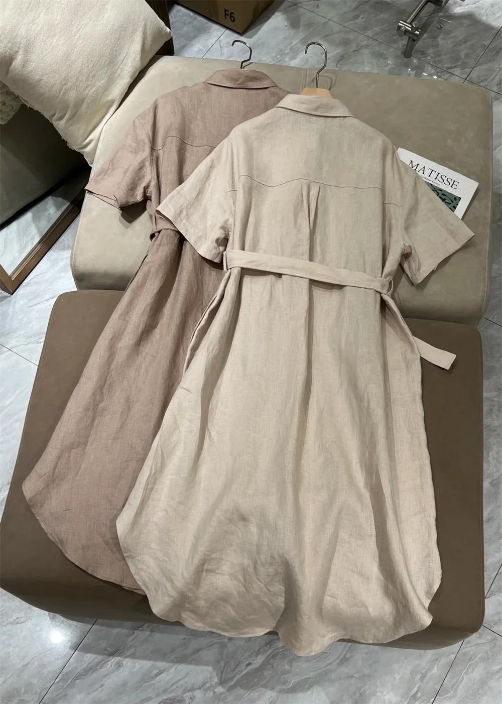 

Women's 100 Linen Lapel Casual Shirt Dress Heavy-Embellished Sequin Midi Dresses