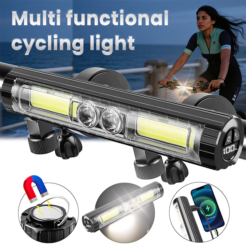 3000mAh 1600LM Multifunctional mountain bike light strip hook magnet night riding front light rechargeable outdoor cycling gear