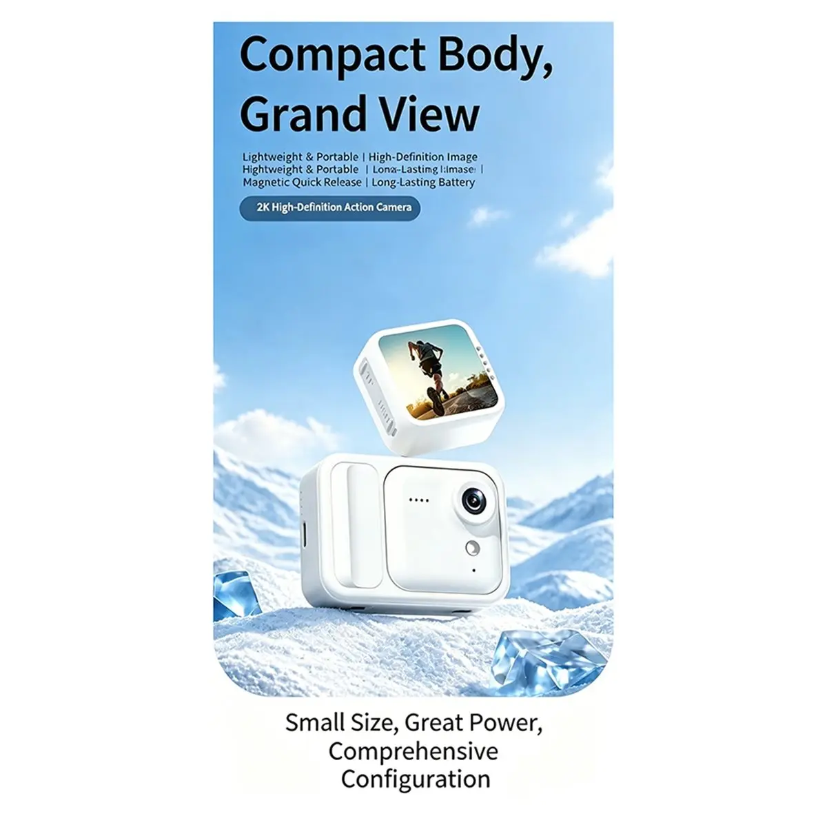 giftnew Detachable Mini Action Camera 4K HD Portable Thumb Cam Sports Cam for Cycling Recording Vlog with 32G Memory Card White