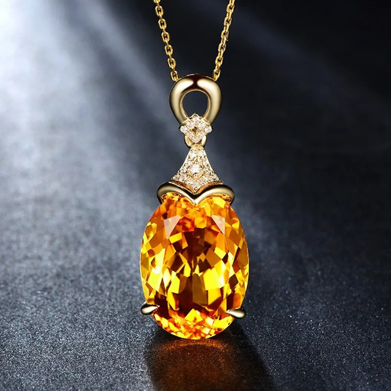 

Cute Mermaid Shaped 3 Carats Yellow Citrine Diamond Pendant Necklace for Women 18k Gold Filled Sterling Silver 925 Choker Gifts