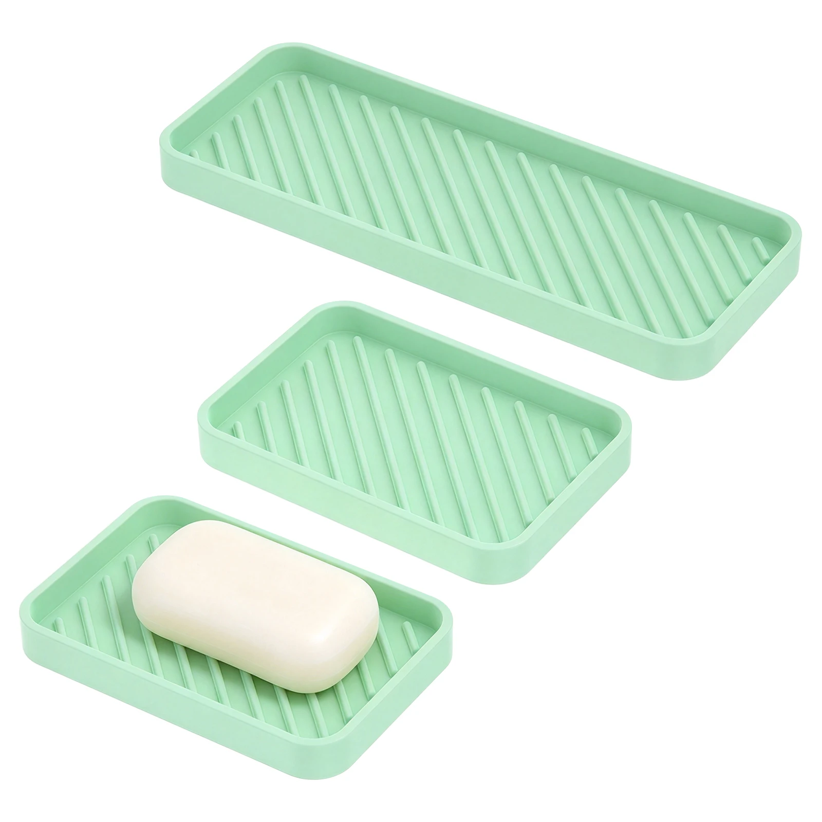 3Pcs Rounded Silicone Sponge Holders Thickened Edged Kitchen Sink Organizer Tray Bathroom Soap Tray for Keep Small Daily Items