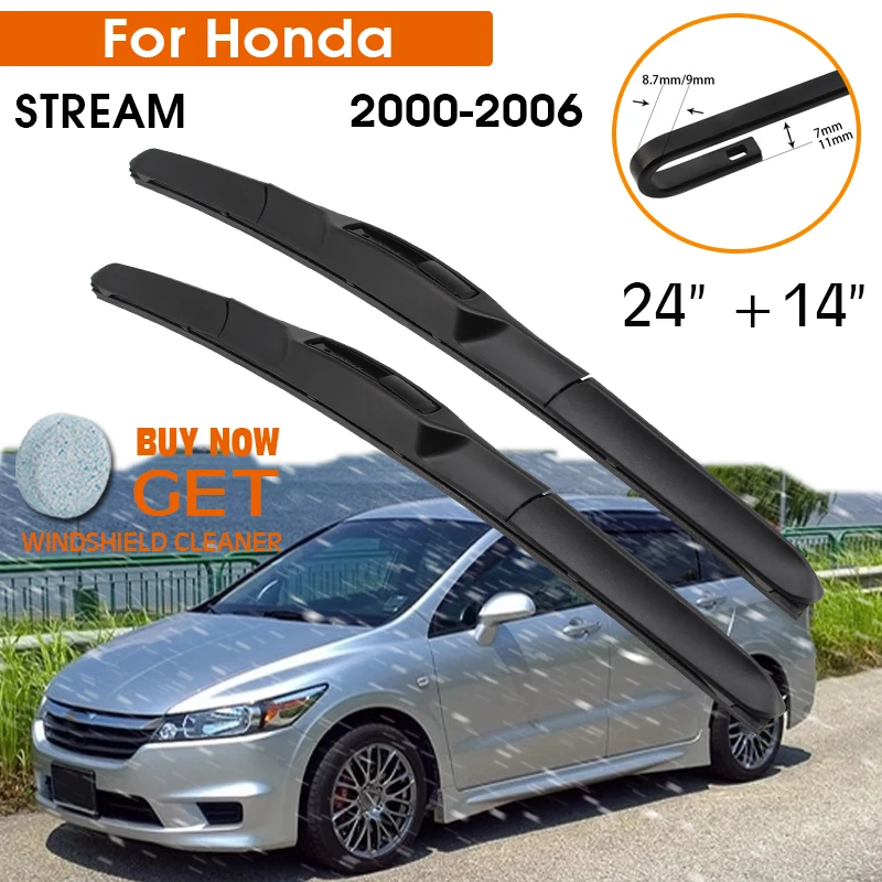 

Car Wiper For Honda STREAM 2000-2006 Windshield Rubber Silicon Refill Front Window Wiper Blades 24"+14" LHD RHD Auto Accessories