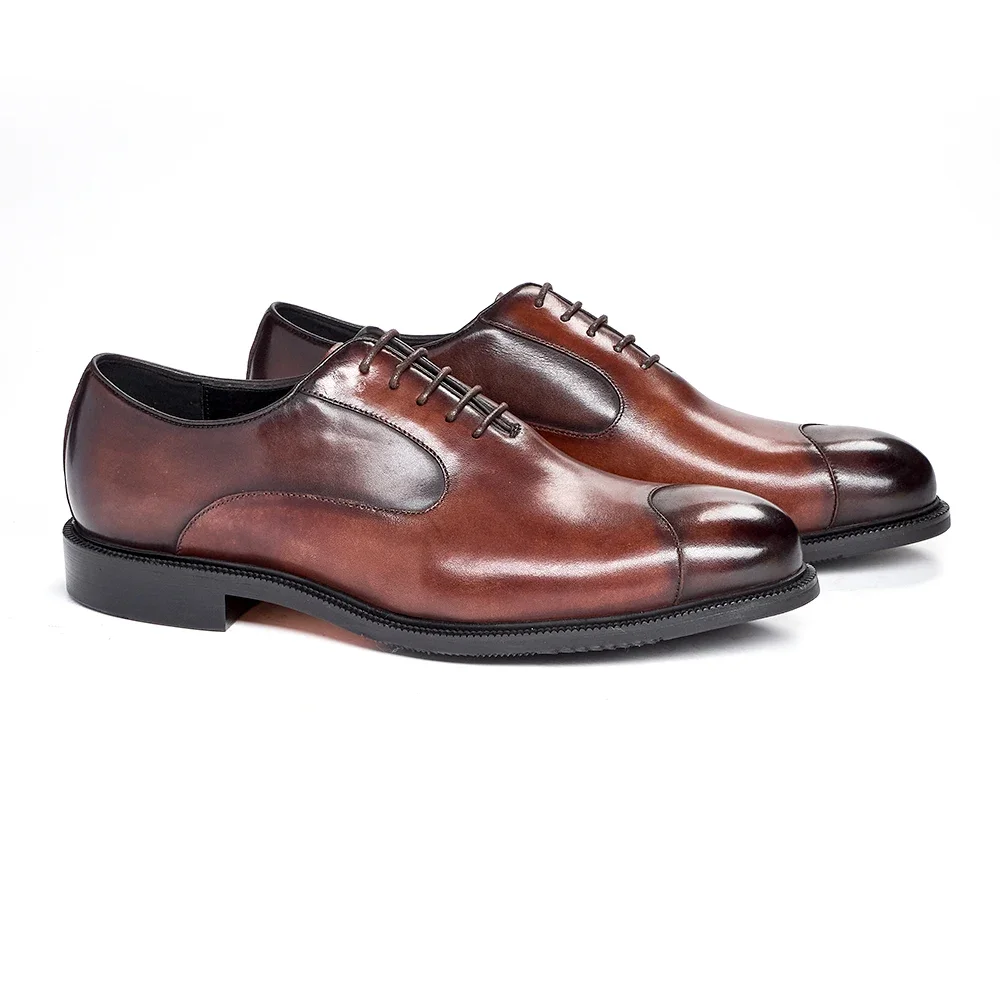 Men's Genuine Cow Leather Oxford Dress Shoes, Height Increase, Formal Lift Brogues, Wedding Suit Shoes, High Quality Elevator