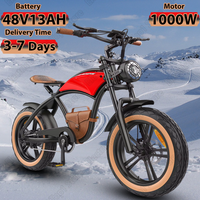 Electric Bicycle 1000W Motor 48V13AH Battery Retro Motorcycle E Bike Adult All-terrain 20*4 Inch Fat Tire Off-road Electric Bike