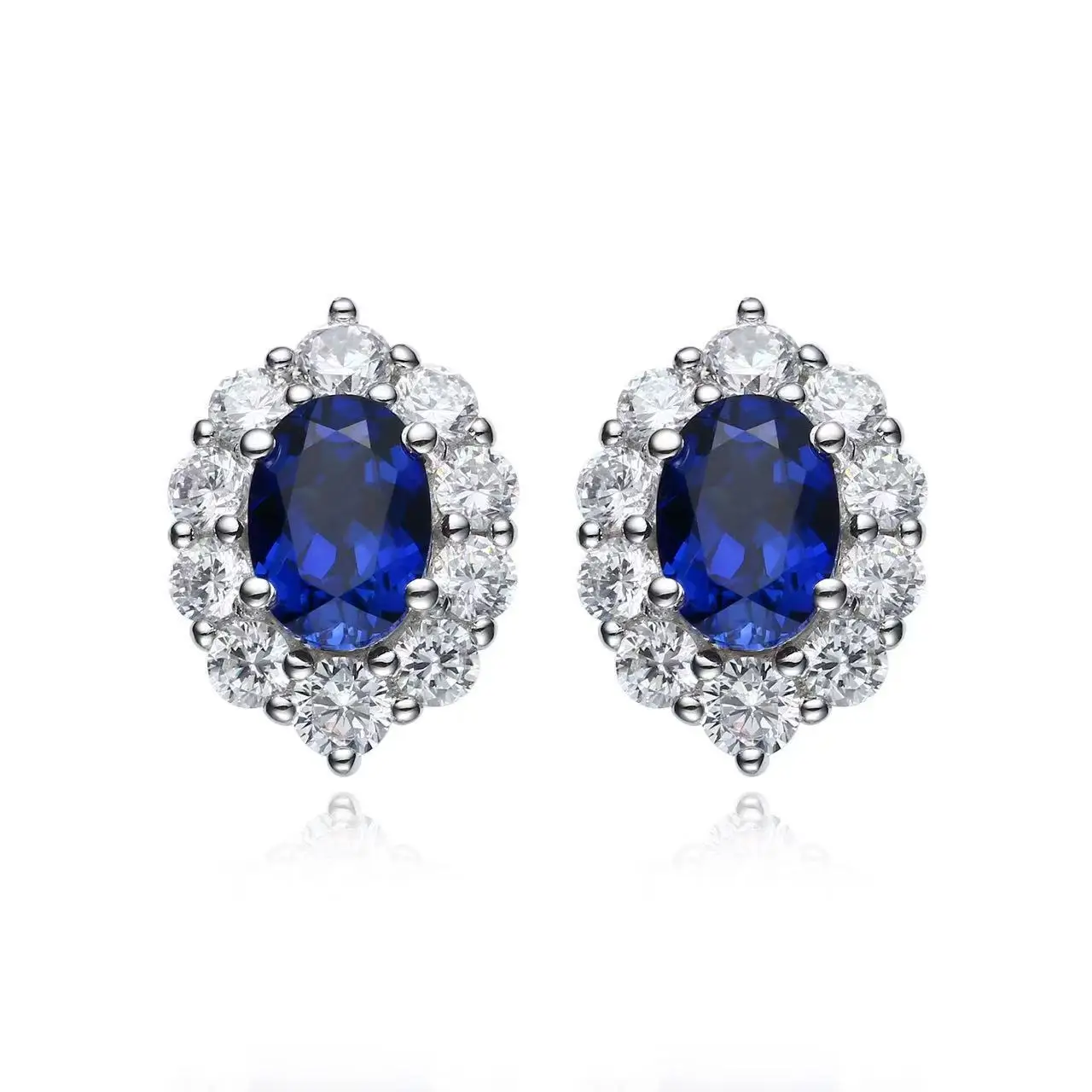 Lab Grown Royal Blue Sapphire Gemstone 2CT Stud Earrings 925 Sterling Silver Luxury Engagement Daily Fine Jewelry Gift For Women