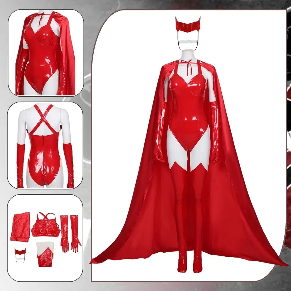 

Wanda Vision Scarlet Witch Wanda Maximoff Cosplay Fantasy Costume Disguise Women Cloak Dress Jumpsuit Halloween Carnival Suit