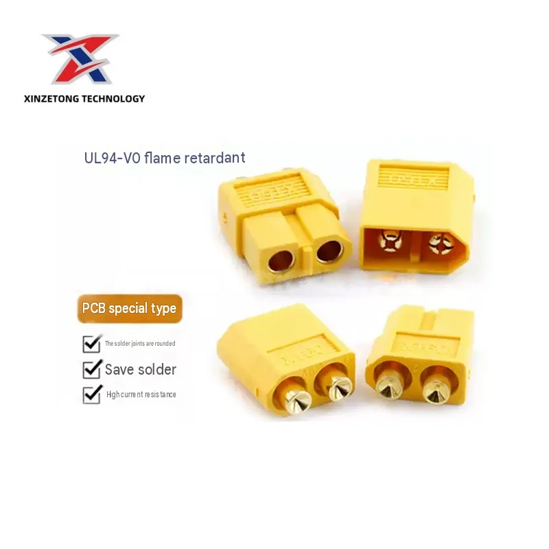 Amass XT60PB Genuine Board Connector, Gold-Plated Copper, High-Current Vertical Soldering Board for Connecting Energy Storage Dr