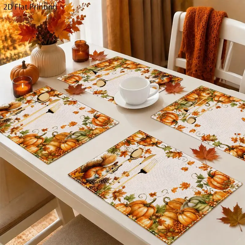 Lot de 2/4/6 sets de table imprimés feuilles d'érable et citrouilles d'automne, résistants à la chaleur, lavables, antidérapants, pour la cuisine et la décoration intérieure