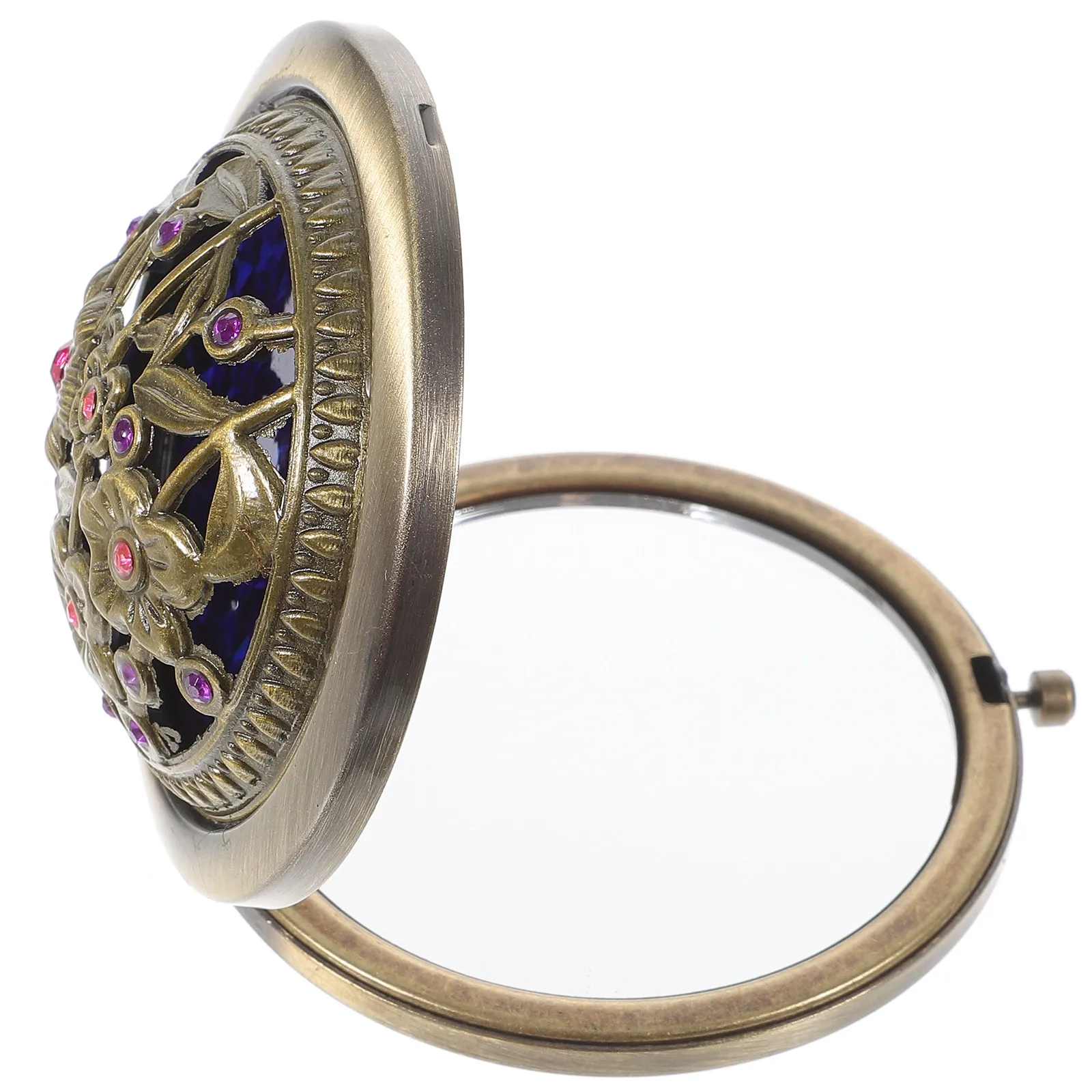

Floral Pattern Folding Makeup Mirror Double-Sided Portable Zinc Alloy Purse Pocket Mirror 7Cm Diameter