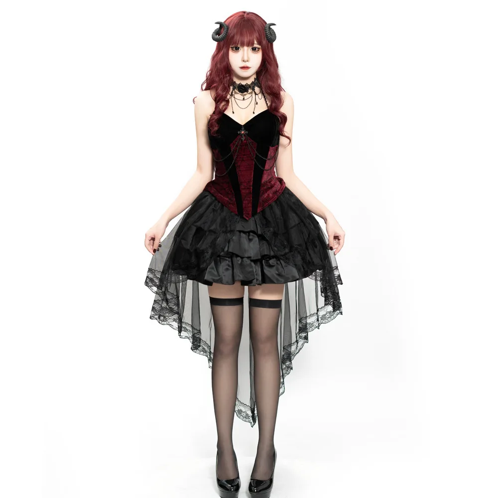 

Halloween Adult Lady Dark Gothic Style Witch Stage Role Play COS Clothes Polyester Fiber 100% Traditional Chines...