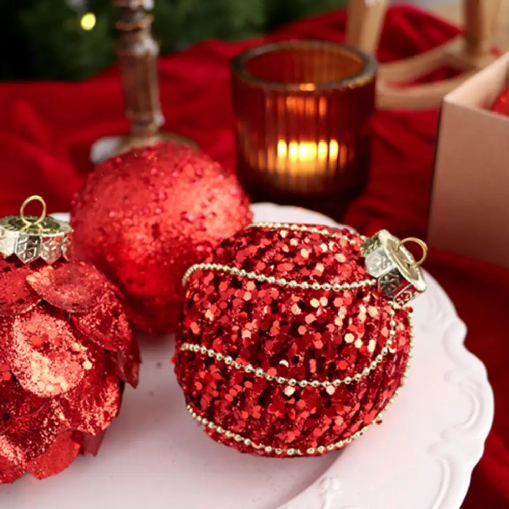 9PCS 8CM Christmas Ball Ornaments Foam Glitter Xmas Spheres Pendant Set Lightweight Painted Christmas Party Decoration