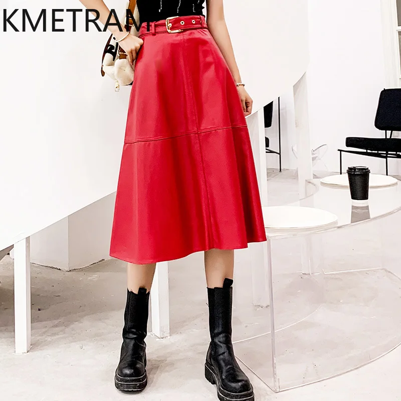 KMETRAM 100% Toplaag Schapenvacht Rokken voor Vrouw Herfst 2025 Echt Leer Lange Zwarte Rok Vrouwen Kleding ю soi libre