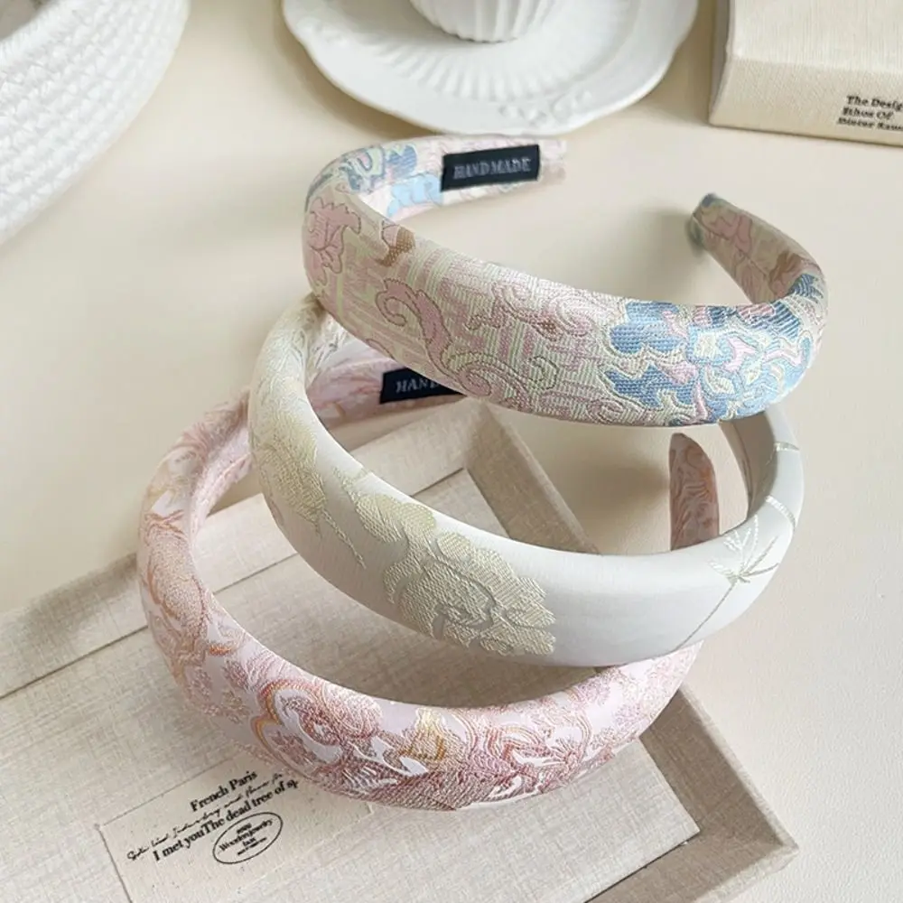 Temperament Sweet Chinese Embroidery Headband Retro Elegant Satin Jacquard Hair Hoop Sponge All-match Exquisite Headband Girls